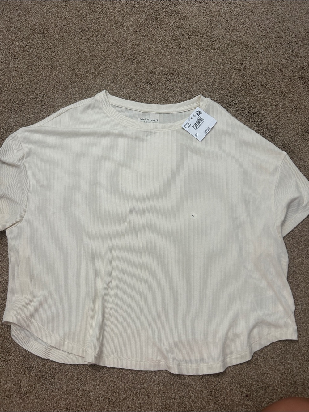 American Eagle Outfitters Cream Ribbed Short Sleeve Crop Tee
